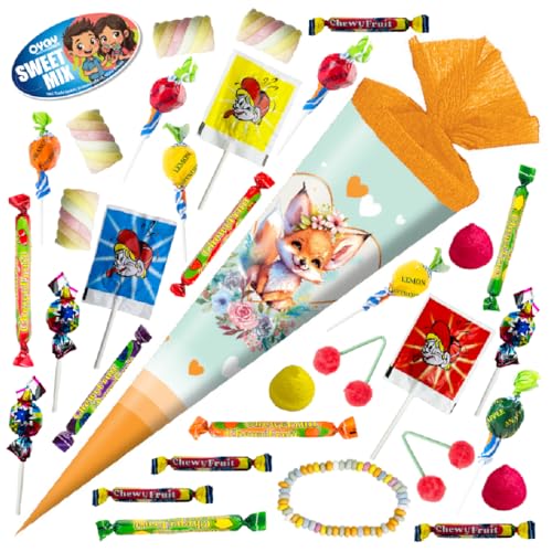 OYOY Schultüte gefüllt mit Süßigkeiten Mix I Schultüte Fuchs I Schultüte 35 cm I kleine Schultüte fertig gefüllt I Geschwister Schultüte I Zuckertüte klein I Einschulung Geschenk