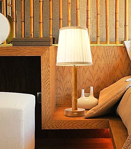 Lampe de chevet de chambre simple en bois de caoutchouc brun