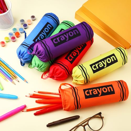 Image of Sherr 6 Pcs Crayon Pencil Pouch Cases Bulk Crayon Shaped Bags Teacher Appreciation Gift Back to School Colorful Stationery Storage Bag Cute Case Box for Students Teacher Gifts Rewards Office Supplies