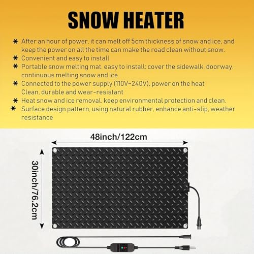 ANSIKE Heated Snow Melting Mats for Doorways- Outdoor Heated Mats- Non-Slip Electric Heated Foot Mats for Winter Snow Removal- Heated Snow Melting Mat for Stairs garages Driveway (30in x 48in)