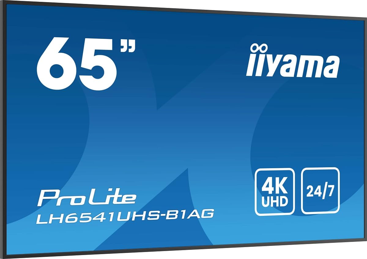 iiyama Prolite LH6541UHS-B1AG - Display digitale di segnaletica da 64,5", pannello LED da 4 K, UHD HDMI RS-232c RJ45 USB2.0, lettore multimediale 24/7, 164 cm, colore: Nero