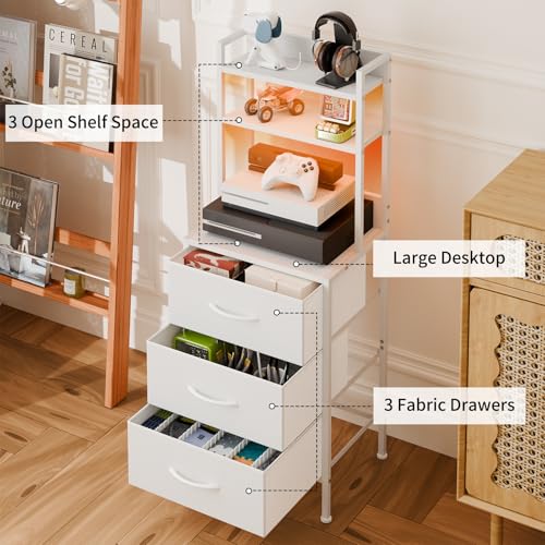 image for Fixwal Tall Nightstand with Charging Station, 41 Inch Led Night Stand 