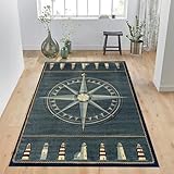 AEKDCL Alfombra retro con diseño de brújula de 60 x 120 cm de largo, lavable, resistente a las manchas, alfombra náutica para dormitorio, antideslizante para interiores