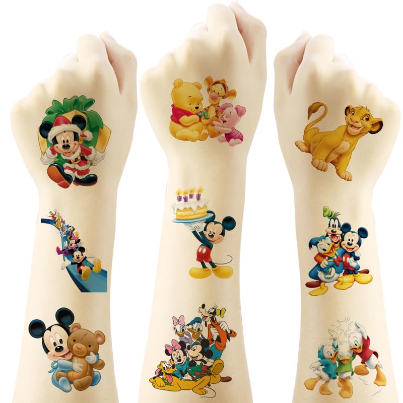Suministros de fiesta de cumpleaños de Disney, 40 tatuajes temporales de Disney para niños, calcomanías de tatuaje extraíbles para bolsas de