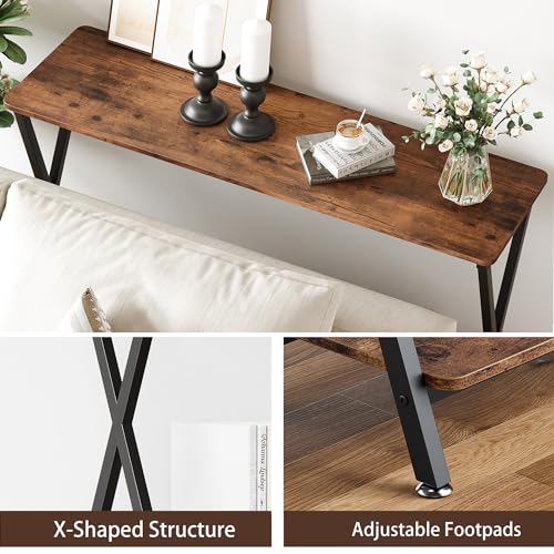 IDEALHOUSE Console Table, Sofa Tables Narrow Entryway Table with Storage Shelf and Metal Frame, 41.3” Behind Couch Table Industrial Hallway Table for Living Room, Foyer, Bedroom, Rustic Brown