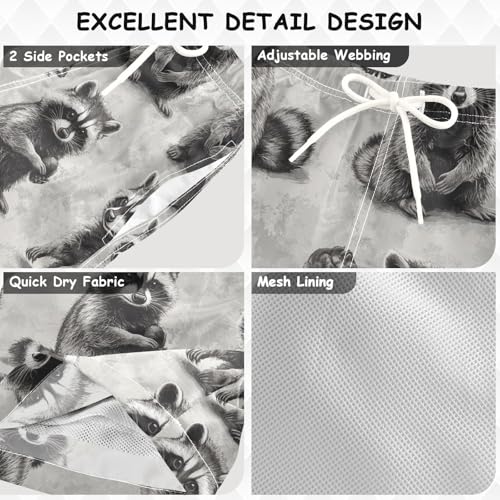 Pigsaly Boys' Swim Board Shorts Vintage White Grey Funny Raccoon Boy's Swim Trunks Kids Swimwear 4T3