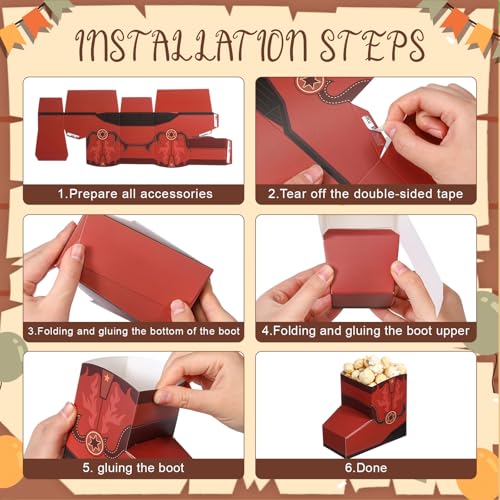 Image of Fullhawl 24 Pcs Cowboy Boots Paper Boxes Western Theme Party Decorations Favors Wild West Popcorn Boxes Boot Shape Bag for Cowboy Birthday Bachelorette Baby Shower Party Supplies(Brown)