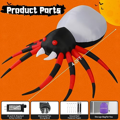 Image of GOOSH 5 FT Halloween Inflatable Spider Outdoor Decoration with Magic Light Blow Up Yard Spider Inflatables Holiday Inflatables for Outdoor Yard Garden Lawn Decor