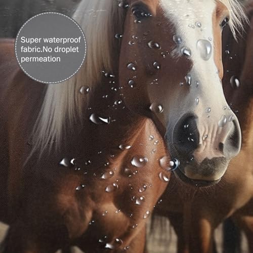 Rideau de douche imperméable chevaux 182cm anti-moisissure avec crochets