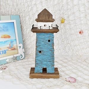 Wooden Lighthouse Beach Themed Decor for Home, 15.15"" H Decorative Coastal Lighthouse Statue Rustic Ocean Sea Light House Figurine Tabletop Centerpiece Nautical Themed Bathroom Decor, Blue Wooden Lighthouse Beach Themed Decor for Home 1515 H Decorative Coastal Lighthouse Statue Rustic Ocean Sea Light House Figurine Tabletop Centerpiece Nautical Themed Bathroom Decor Blue
