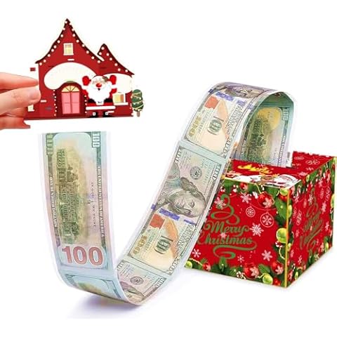 Sbrvaniy Christmas Money Box for Cash Gift Pull，Surprise Money Gift Box，Funny Merry Christmas Money Gift Boxes，Christmas Money Holder with 50Pcs Transparent Bags for Kids Women Men Girls Boys Friend Cover