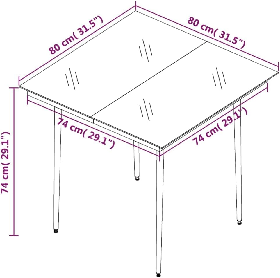 Patio Dining Table ,Leisure Table,Reading Table,Dining Tables,Snack Tables,Display Tables,Party Tables,Garden Tables,Game Tables,for Camping,Picnic,Party,Lawn, Black 31.5"x31.5"x29.1" Steel and Glass