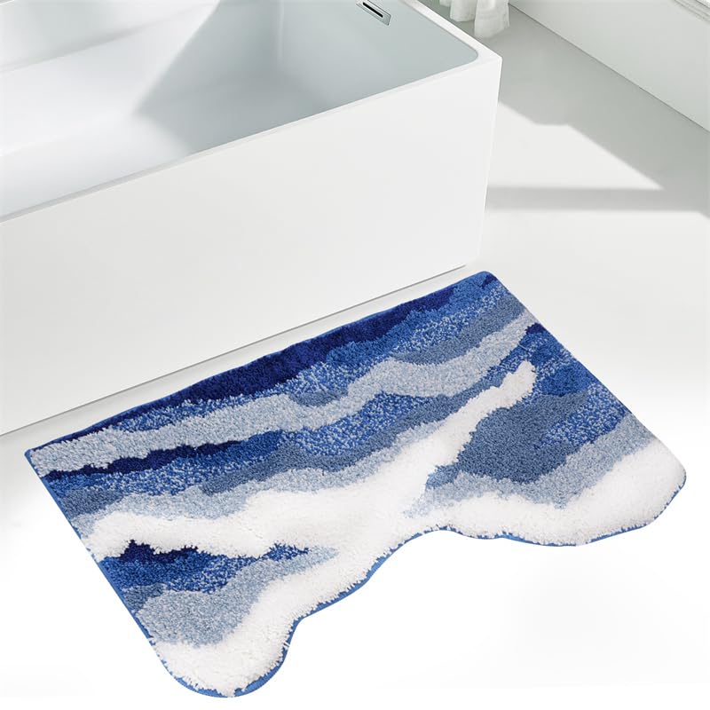 MEKOTRIN Tapis Chambre Doux - 50 * 80CM Tapis de Bain en Forme de Vague 3D Océan Bleu Épais et Absorbant, Tapis Lavable en Machine pour Maison Salon Couloir
