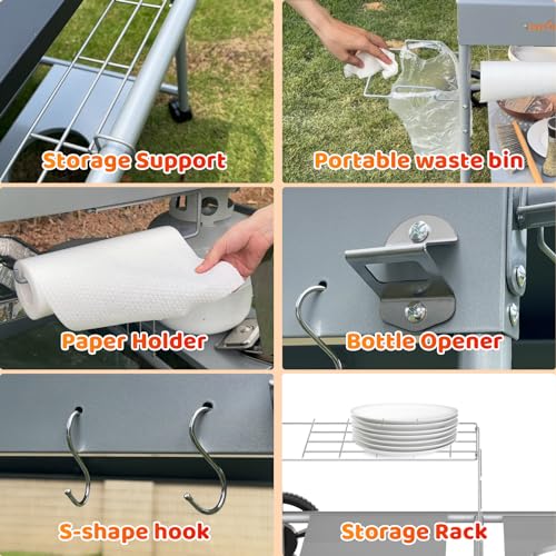 Image of Upgraded Pizza Oven Cart Table for Ooni Koda /Karu /Fyra 16 & 12, Movable Thicken & Widen Rolling Kitchen Cart, Outdoor Grill Stand for Ninja Woodfire,Blackstone Griddle,Barbecue Tool Set