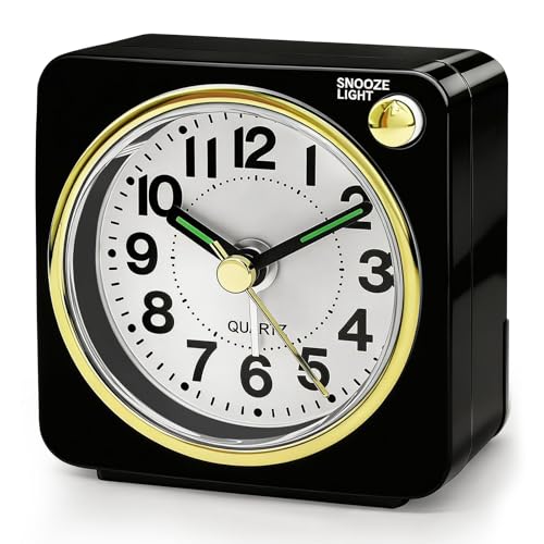 Image of Lamisola Mini Travel Alarm Clock, Small Battery Analog Alarm Clock, Bedside Desk Clocks for Bedrooms, Vintage Home Decor for Bathroom Kichen Office Room, Black