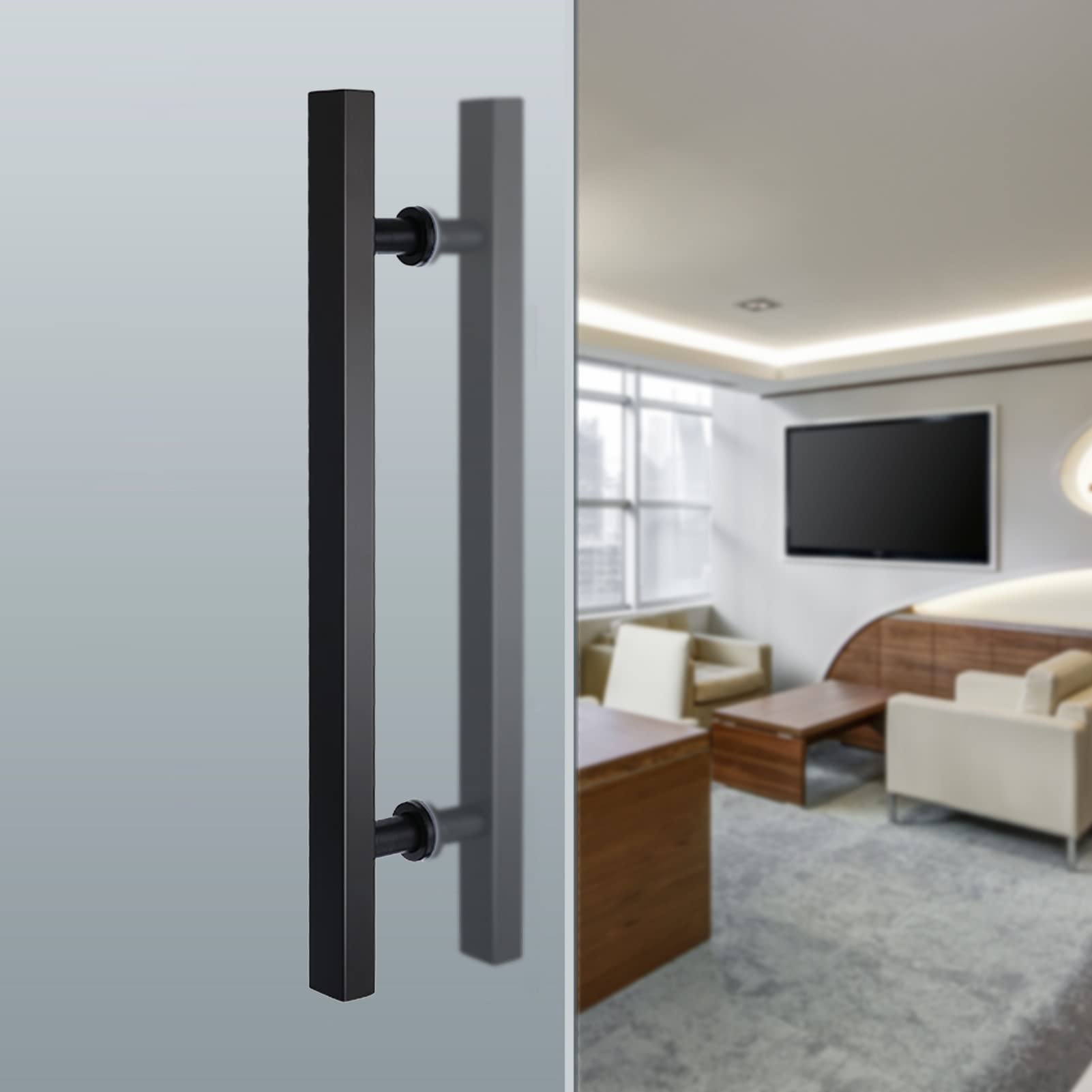 MXXQRHF Matte Black Anti-Rust Square Glass Door Pull Handle, Brushed Stainless Steel Barn Door Handle for Iron/Wood Doors, 80cm (32") & 50cm (20") - Durable & Stylish