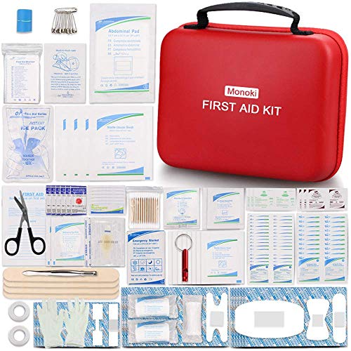 Monoki First Aid Kit, 350 Pcs Emergency Safety First Aid Kit Medical Supplies for Home, Office, School, Car, Boat, Travel, Camping, Hiking, Sports, Adventures