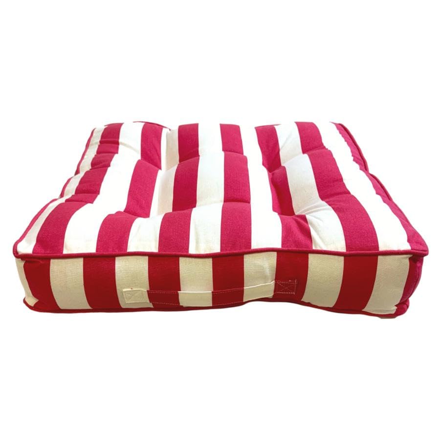 Ragged Rose Striped Green and White Showerproof Garden Seat Cushions (Pink)