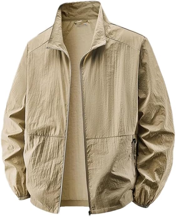 Men's Lightweight Loose Fit Casual Stand Collar Jacket Workwear Outerwear Casual Long Sleeve Coat