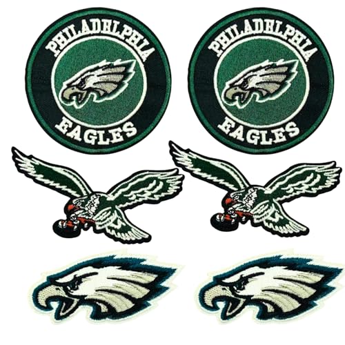 6 Pcs Cool Rugby Embroidery Patches Football Sports Fans Embroidered Badges Team Logo Patch for Sew On/Iron On Fabric Stickers Applique for Clothes Backpacks Hat Jeans Sportswear Eagles