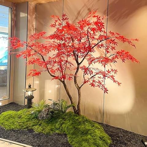 Large Red Maple Faux Tree with Japanese Landscape Art – Modern Home Office Living Room Floor Decor Enhance Your Garden(1x0.6m/3.2x1.9ft) Cover
