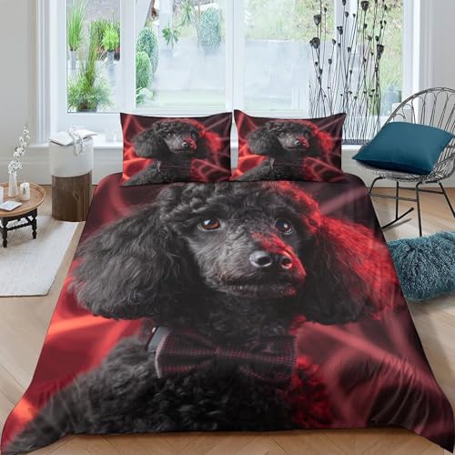 Linge de lit caniche noir portrait formel 3D microfibre de luxe