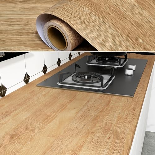 Wood Effect Vinyl Self Adhesive Kitchen Vinyl Wrap for Furniture Stickers Wood Effect Sticky Back Plastic Roll Furniture Makeover Lifelike Grain Contact Paper Self Adhesive Wallpaper Tool Included