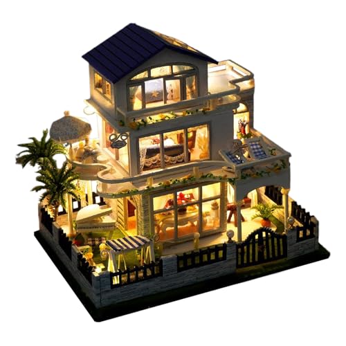 Kit di costruzione di piccole case | Kit di costruzione di villa in miniatura con LED per adulti | Set artigianale fatto a mano per ragazzi, giovani, donne, figlio, famiglia, adolescenti, amici