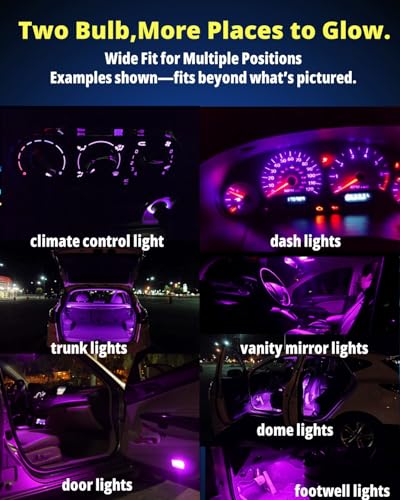 Image of WLJH 40-Pack Pink T5 T10 LED Bulb with Socket, Polarity-Free, Dimmable | 4014 SMD, 300lm, Direct Replacement for Dash Gauge Cluster, Dome Map, License Plate Lights, Fits 74 2721 194 168