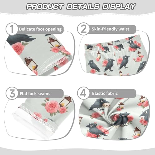 Girls' Athletic Leggings Ankle Length Yoga Dance Pants Kids Teen 4T Crow Rose Lamp3