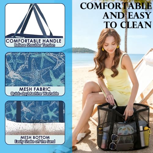 Image of Fammart Mesh Beach Bag for Women, Large Beach Toy Pool Bag with Zipper Pocket, SandProof Cruise Essentials 2026 Family Travel