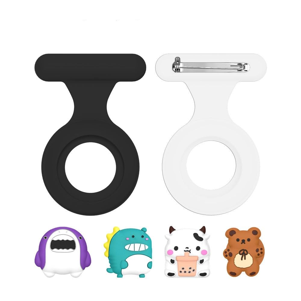 ZABEES 2 Pack AirTag Holder for Kids,Silicone Hidden GPS Kid Airtag Holder with Invisible Pin, Anti Lost Apple Air Tag Cover for Toddlers,Pet,Clothing，Accessories for Boys Girls (Black and white)