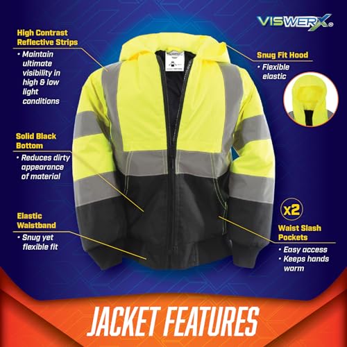 Image of Children's Hi-Vis Quilted Bomber Jacket - Safety Reflective Jacket for Kids, Cold Weather Insulated Jacket