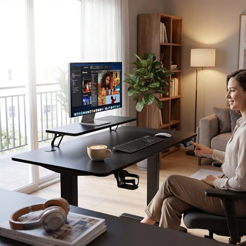 Image of Furmax Electric Standing Desk, 47 x 24 Inches Sit Stand up Desk, Sit Stand Height Adjustable Home Office Desk with Monitor Stand (Black, 47)