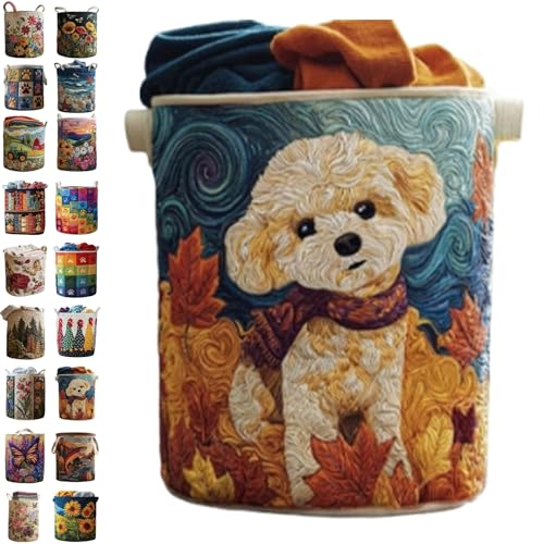 Image of Quilted Laundry Baskets with Handles, Large Floral Fabric Hampers, Extra Soft Boho Chic Storage Organizer for Nurseries, Collapsible Clothes Bins, Portable Bedroom Washing Container