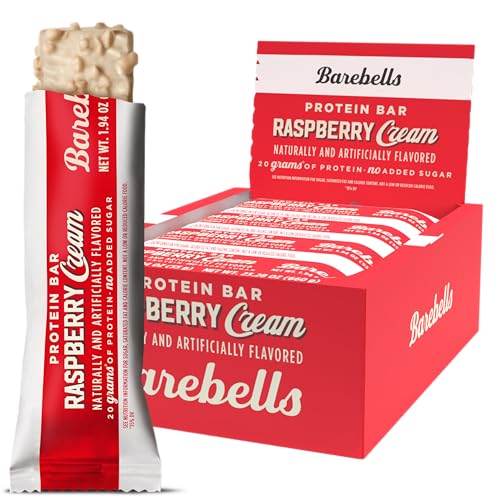 Image of Barebells Protein Bars Raspberry Cream - 12 Count, 20g High Protein Treats - Chocolate Nutrition Bar with 1g Total Sugars - On-The-Go Breakfast or Post-Workout Snack
