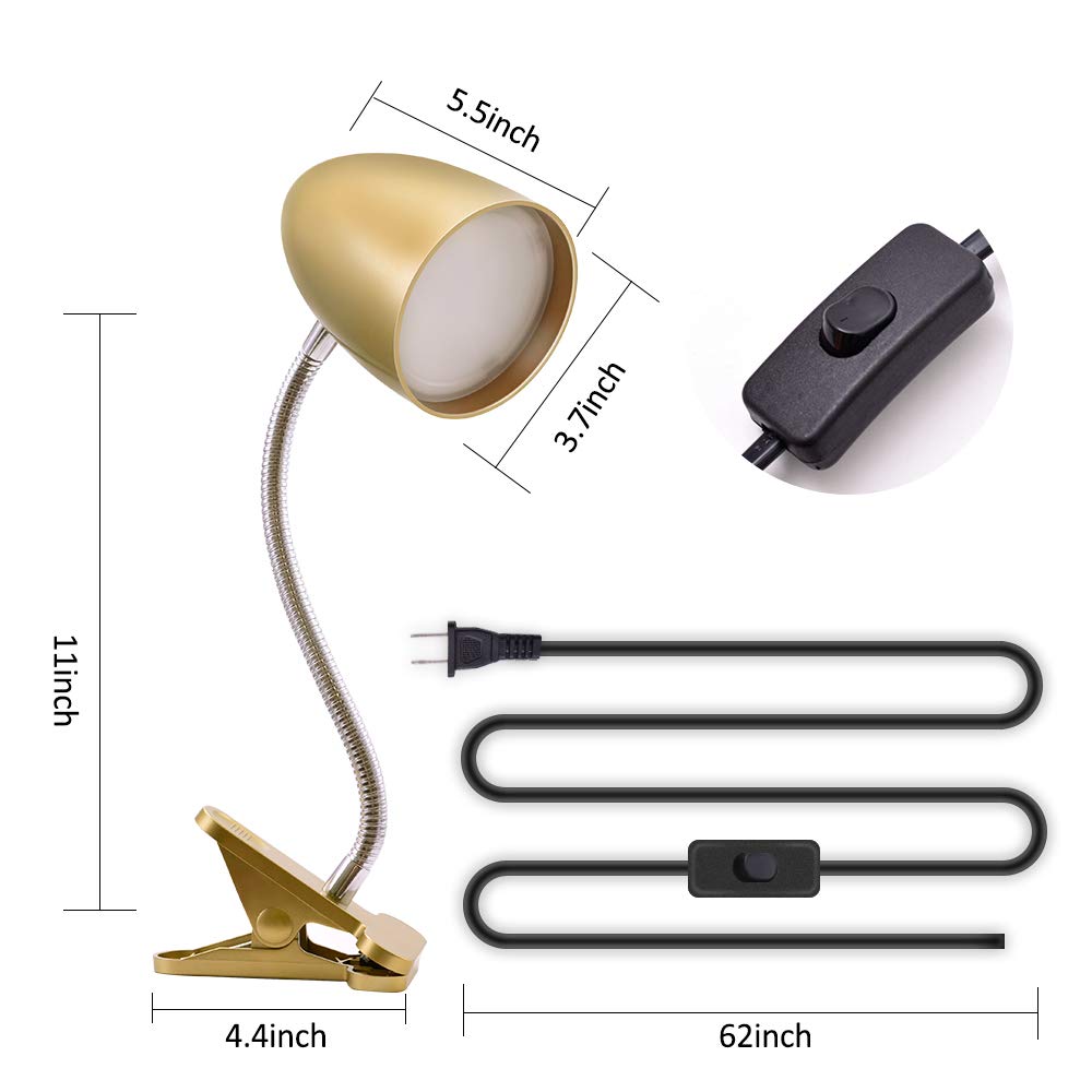 Photo 1 of **Stock Pic for Reference** E ENERGETIC LIGHTING Clip on Light for Bed, Non-Dimmable Clip on Reading Light for Bed, 4000K Cool White, 3.5W 240 LM Desk lamp with clamp, Eye Protection, ETL Listed, Gold