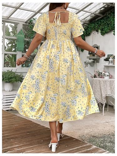 Image of Floerns Women's Plus Size Floral Square Neck Flounce Short Sleeve A Line Maxi Dress
