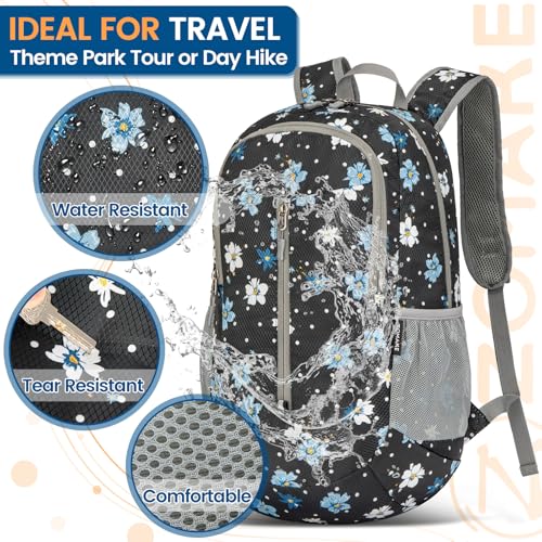 Image of ZOMAKE Ultra Lightweight Packable Backpack 25L, Foldable Hiking Backpacks Water Resistant Small Folding Daypack for Travel(Black, White Polka Dot Floral)