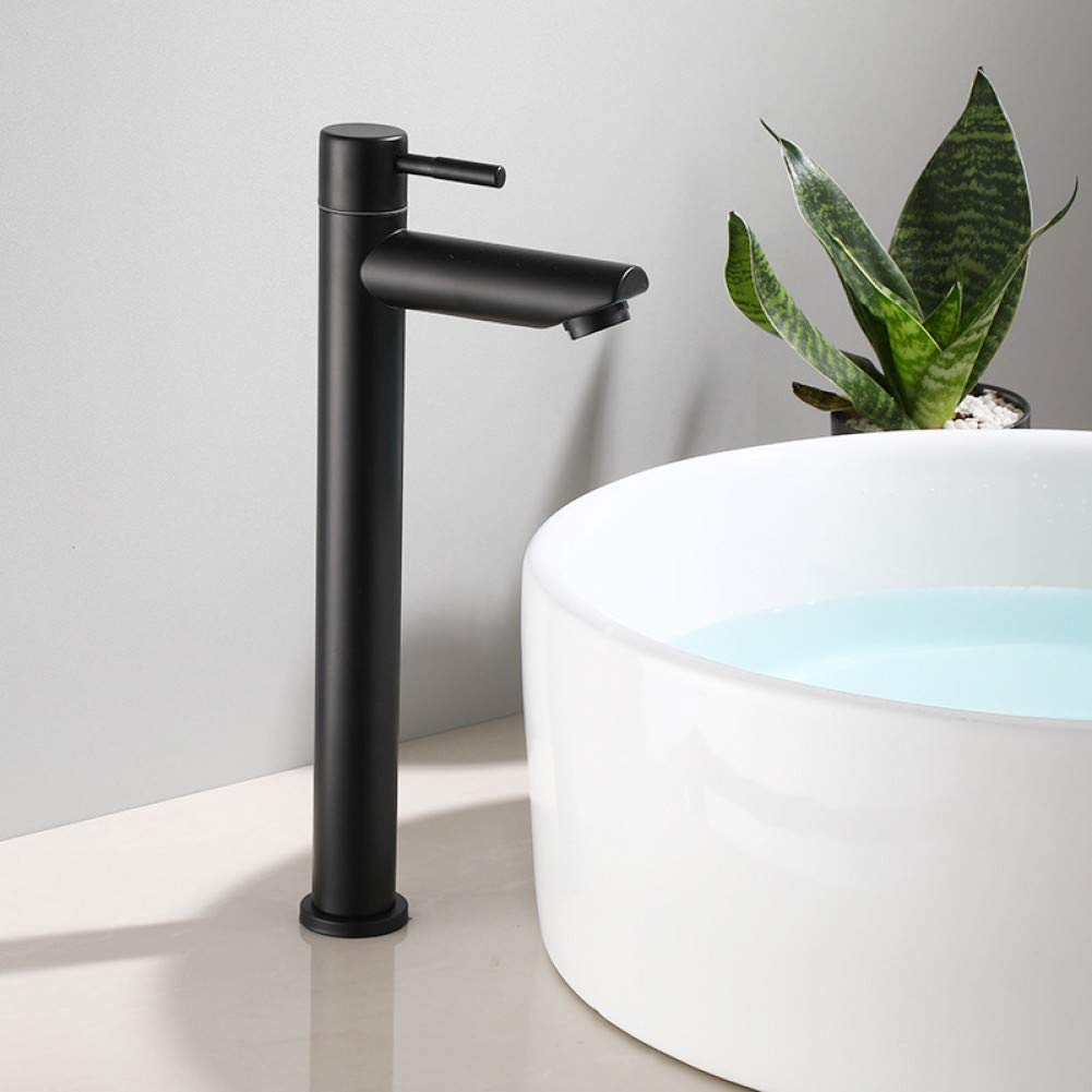 ZQFHSX Basin Faucet Single Cold Bathroom Sink Tall Black Brass Water