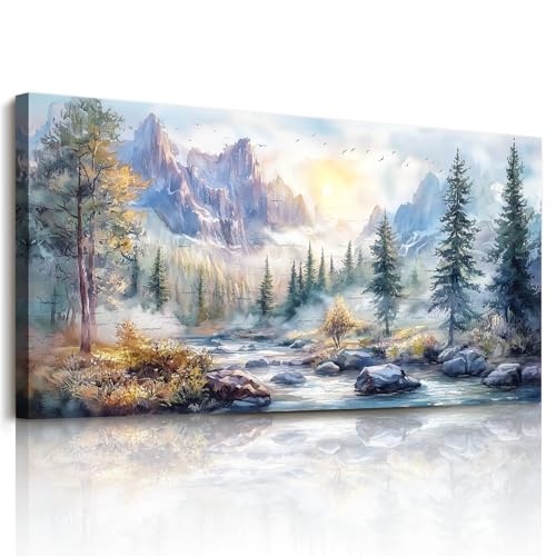 JHHUAMO Tableau Decoration Murale Salon, Grand Moderne Tableau Mural Décoratif Maison, Impression sur Toile Arbre Montagne Colorées Paysage Vegetale...
