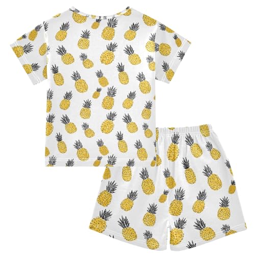 Pineapple Retro Cartoon Pattern Summer Cute Pajama Sets, Short Sets for Daily Wears and Sleep Wears2