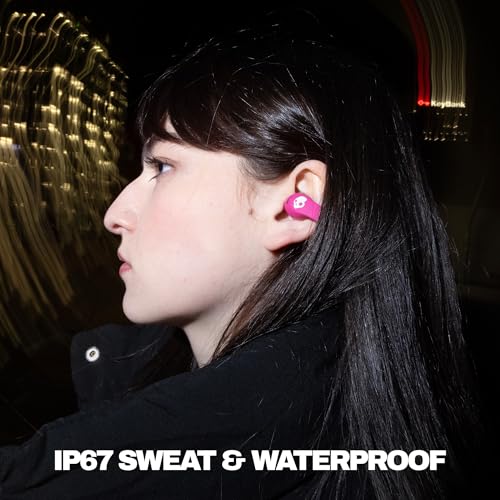 Image of Skullcandy Push 720 Open Wireless Open-Ear Bluetooth Earbuds, Headphones, Waterproof, Clip-On Lightweight Design, 30 Hours Battery, Wireless Charging Pouch, Microphone for iPhone Android - Crazy Pink