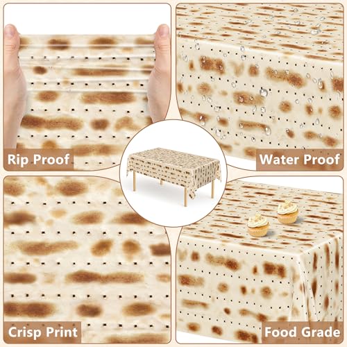 Image of 3 Pack Passover Decorations, 108 inch X 54 inch Passover Matzah Tablecloth, Disposable Plastic Seder Party Supplies, Rectangle Pesach Matzo Table Covers for Festival Holiday Party Home Dining Table Decor