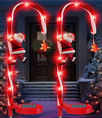 Solar Zuckerstange Lichter, Solar Lichter Outdoor Garten IP65 Wasserdicht, Solar Power Zuckerstange Lichter mit Santa Stars Solar Pfahl Lichter für Patio Lawn Pathway Weihnachten Cover