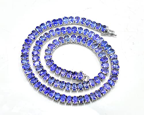 50.5 Cts Natural 6X4 Oval Cut Blue Tanzanite Necklace 925 Sterling Silver December Birthstone Wedding Jewelry Tennis Necklace Birthday Gift For Wife3