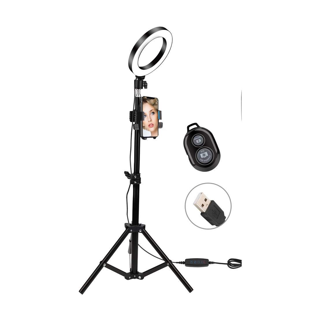 Wakects Kit d'éclairage annulaire LED de 6 Pouces avec trépied + Support de téléphone pour Youtube, kit d'éclairage Photo vidéo, Anneau Lumineux avec 3 Couleurs et 10 Niveaux de luminosité