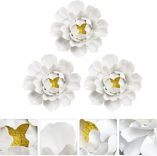 Miniatura 9 de VOSAREA Decoración de pared de margarita de cerámica, decoración de pared de flores, suculentas, decoración de pared de metal, decoración de jardín