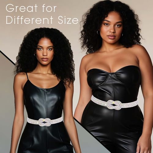 ELABEST Silver Belt Colorful Rhinestone Knotted Chain Belts Women Sparkly Crystal Dress Belly Band2