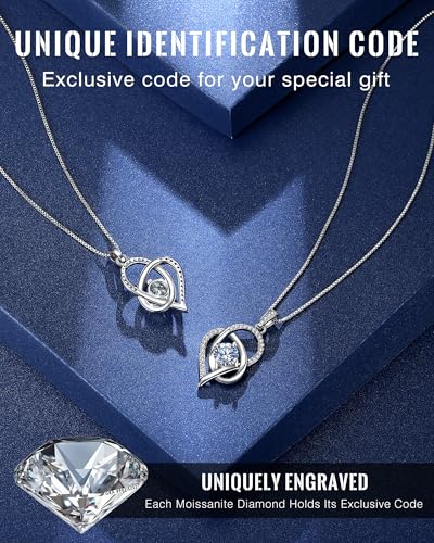 Gift for Wife from Husband, 1 Carat Heart Moissanite Necklace, 925 Sterling Silver Pendant with 2 Chains, Romantic Anniversary, Birthday, Valentine’s Day, or Wedding Gift in Elegant Box for Her - Image 5